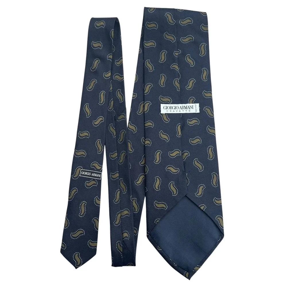 Vintage Giorgio Armani Cravatte Tie Black Gold Paisley Made In Italy 100% Silk